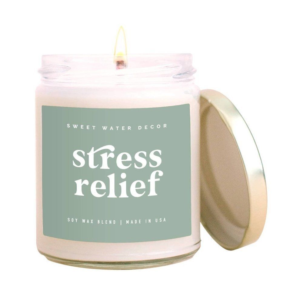 Stress‎ Relief Soy Candle - Clear Jar - Sage Green - 9 oz